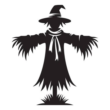 Cadılar Bayramı için Şapka ve Kravatlı Geleneksel Korkuluk Silüeti