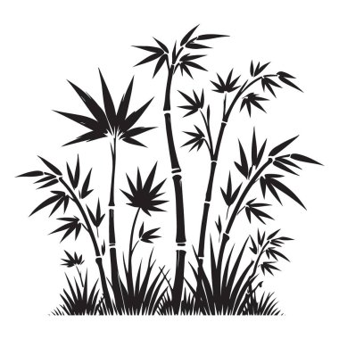Doğal Tasarımlar için yemyeşil Bambu ve Çimen Silueti Vektör Sanatı