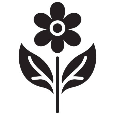 Beyaz Arkaplan Tasarımı Üzerine Basit Siyah Çiçek Silüeti Çizimi