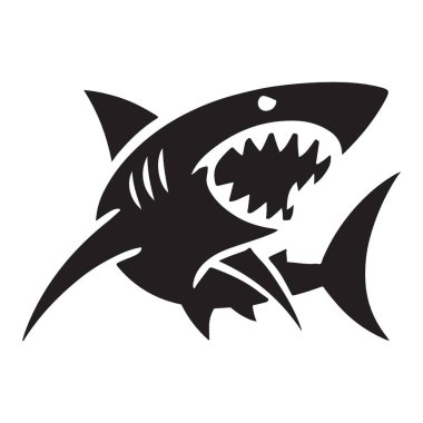 Tehlike Teması Açık Ağız Vektör İllüstrasyonlu Agresif Köpekbalığı Silueti