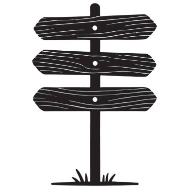 Çimlerin üzerinde Rustik ahşap yön işareti detaylı siluet vektör tasarımı