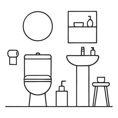 Modern Evler İçin Minimalist Banyo İç Vektör İllüstrasyon Tasarımı