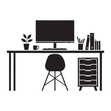 Bilgisayar Vektörü İllüstrasyon Çalışma Alanlı Modern Ofis Masası