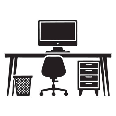 Bilgisayar Vektörü Tasarım Çöp Kutusu Biçiminde Siyah Ofis Masası