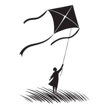 Uçan Uçurtma Silueti Açık Hava Etkinliği Grafik Çizim Sanatı
