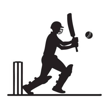 Dinamik Kriket Vuruşu Silueti Vurucu Top Wicket İllüstrasyonu