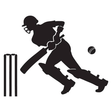 Dinamik Kriket Vurucusu Silueti Vektör Resmini Vurmaya Hazır