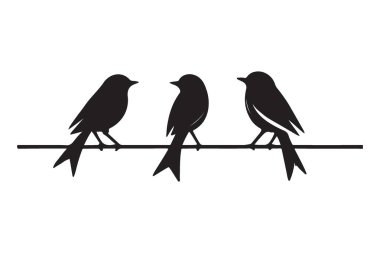 Basit bir kablo dizaynına tünemiş zarif kuş silueti tasarımı