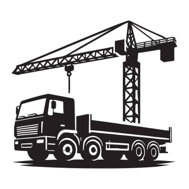 İnşaat ve İnşaat için Siluet Kamyonu Crane Vektör Grafiği