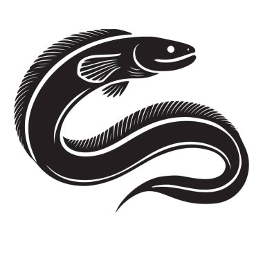 Yüzen Yılanbalığı İllüstrasyonunun Silueti İzole Edilmiş Hayvan Vektörü Grafiği