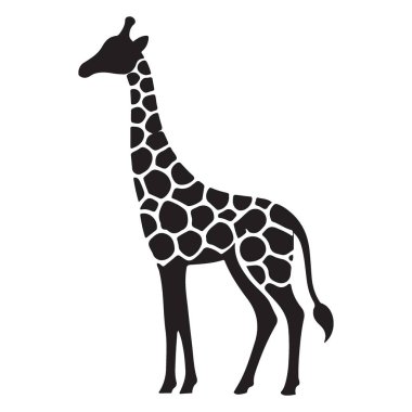 Benekli Zürafa Silueti Ayakta Duran Uzun Vektör Çizim Tasarımı