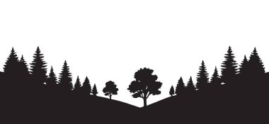 Huzurlu Orman Silüeti Vektör Arkaplanı Evergreen Trees Görünümlü