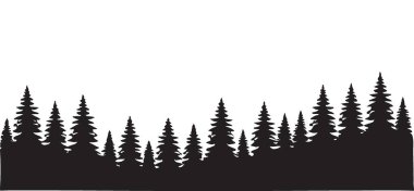 Doğa Tasarımları İçin Yoğun Evergreen Ormanı Siluet Vektör Arkaplanı