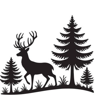 Orman Temizleme Tasarımında Zarif Geyik Silueti Vektör Resmi