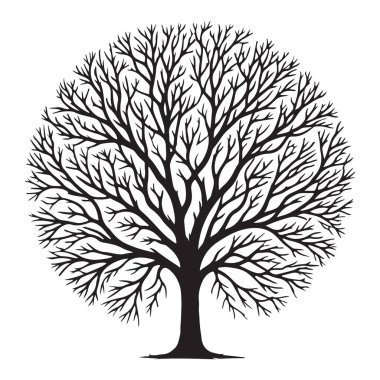Siluet Yuvarlak Ağaç Vektör Bahçe Tasarımı İllüstrasyonu
