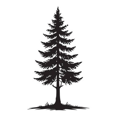 Çimen Resimli Basit Noel Ağacı Silüeti Vektör Resmi