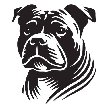 Amerikan Bulldog Portre Vektör Sanatı, Pet Breed Siluet Çizimi