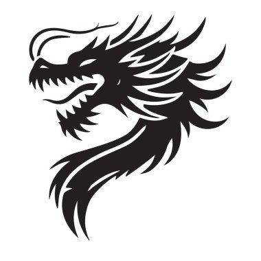 Dramatik ejderha kafası siyah siluet vektör görüntü mistik yaratık
