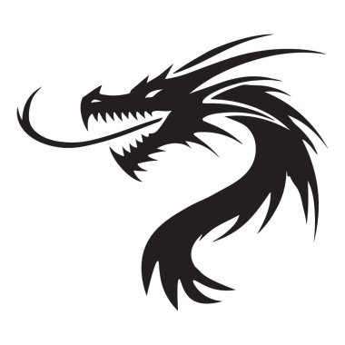 Güçlü Siyah Ejder Başı Vektör Çizim Sembol Dövmesi Tasarımı