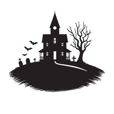 Cadılar Bayramı Perili Ev Silüeti Clipart ve Grafik Elementler Tasarımı