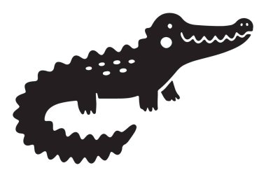 Şirin Timsah Çizimi Kuyruklu ve Gülümseyen Vektör Sanat Görüntüsü