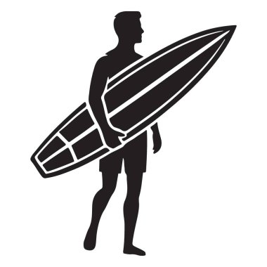 Shorts Holding Sörf Tahtası Vektör Resminde Siluet Sörfçüsü