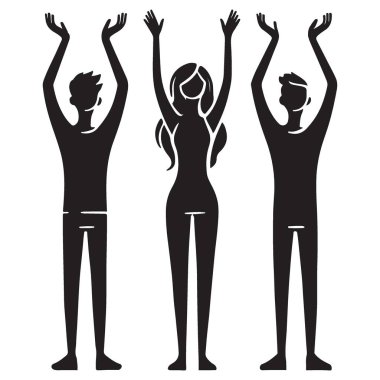 Siluet Vektörünü Birlikte Kutlayan Kollu Çeşitli Grup