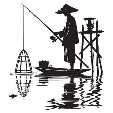 Geleneksel Balıkçı Silueti Tekne Vektör Tasarımı İçinde Balıkçılık