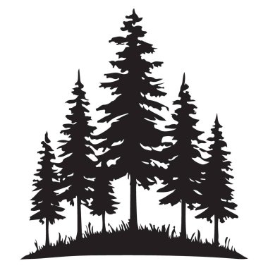 Siluet Çam Ağacı Ormanı Açık Temalar için Vektör İllüstrasyonu