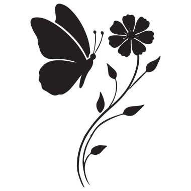 Siluet Kelebek Çiçek Vektörü Doğayı Sevenler İçin Çizim Tasarımı