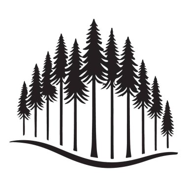Grafik Tasarım Elementi için Minimalist Evergreen Orman Ağacı Çizgisi Silüeti