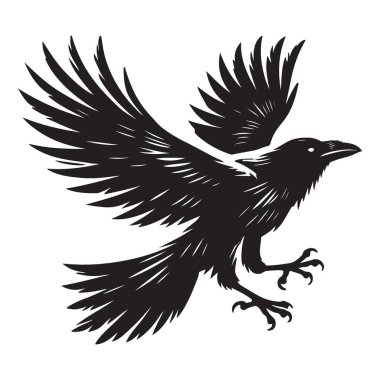 Uçuş siluetinde Görkemli Kuzgun Bir Sanatsal Vektör İllüstrasyonu