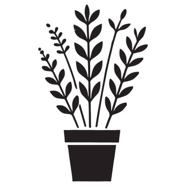 Siluetli Kapalı Bahçe Dekorasyonu için Zarif Saksı Bitkisi İllüstrasyonu