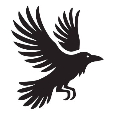 Uçan Kuzgun Çiziminin Silueti Vektör Tasarımı Kuş Sembolü