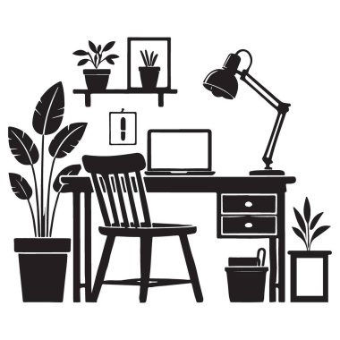 Bitkiler ve Dizüstü bilgisayarla İç İşleri Masası Yapılandırması
