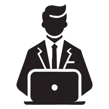 Dizüstü bilgisayarı olan bir iş adamı silueti