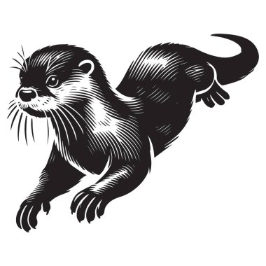 Sıçrayan Poz İçinde Dinamik Siyah Siluet Susamuru Çizimi