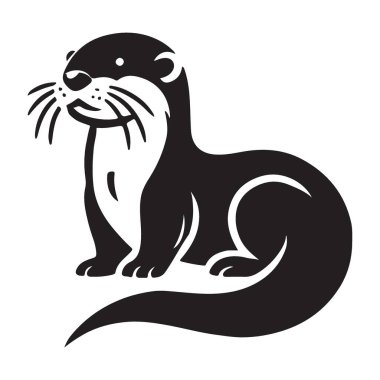 Sevimli Siyah Siluet Su Samuru Çizimi Gururla Oturuyor