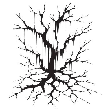 Cadılar Bayramı için Ürkütücü Ağaç Kökü Çatlak Vektör Çizimi Silueti