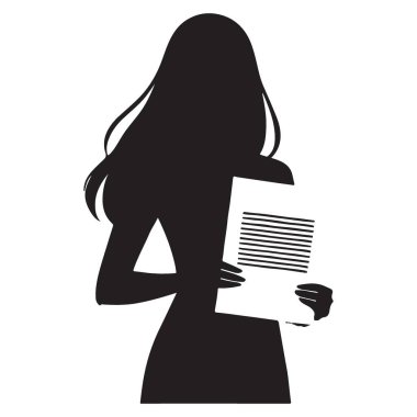 Kadın silueti, kariyer hedeflerine ve hedeflerine ulaşan belgeler taşıyor.