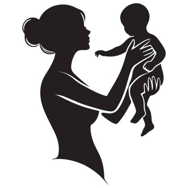 Anne silueti, sevgi dolu ebeveynliği temsil eden bebeği tutuyor.