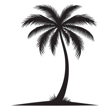 Tropik Güzelliğin Tek Palmiye Ağacı Silüeti Vektör İllüstrasyonu