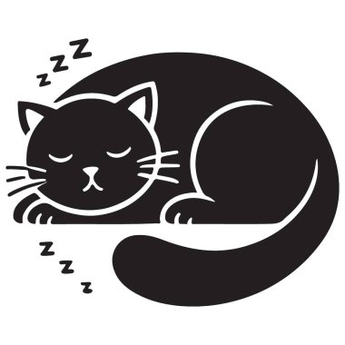 Uyuyan kedinin silueti vektör illüstrasyonunu kıvırmış Basit tasarım