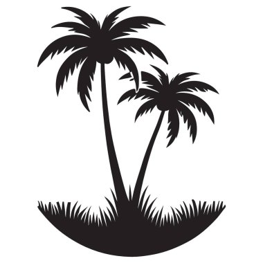 Siluet Tropikal Palmiye Ağaçları Tasarım Vektör ResmiComment