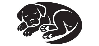Tatlı Uyuyan Labrador Köpeği Siluet Vektör Çizim Tasarımı