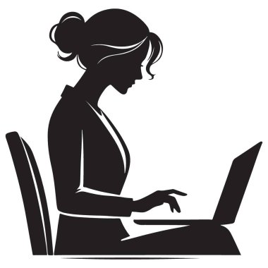 Profesyonel İş Kadını Laptop Siluet Stili Grafikleri Üzerinde Çalışıyor