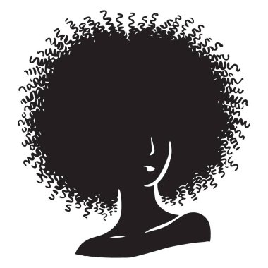Doğal afro saçlı bir kadının zarif siluet portresi.