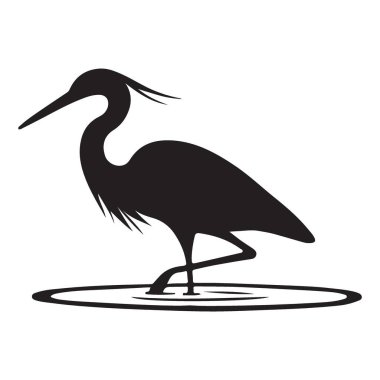 Suda yansıyan su birikintisindeki siluet balıkçıl çizimi