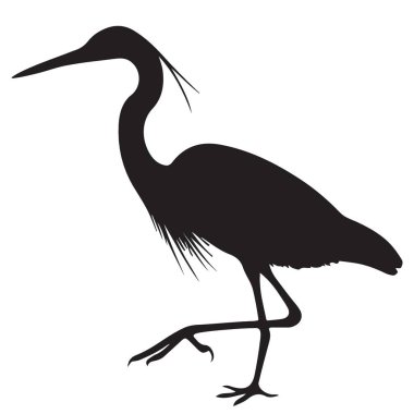 Siluet balıkçıl vektör illüstrasyon tasarımı kuş yürüyen yaban hayatı simgesi