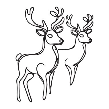 Çekici İki Ren Geyiği Çizgisi Sanat Vektörü Minimalist Grafik Sanatı
